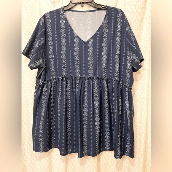 Floral & Striped Frill‎ Trim Ruffle Hem Shirt XXL - Picture 1 of 3